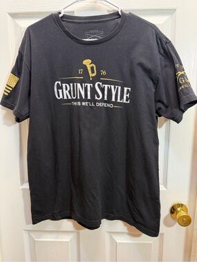 Grunt Style Black Short Sleeve Tee with Gold and White Logo